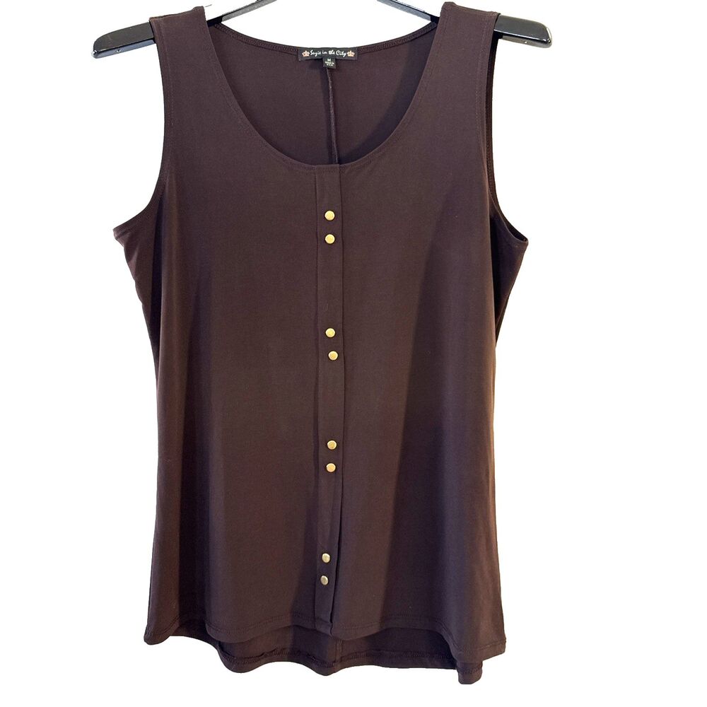 Suzie In The City - Classic Dressy Womens Brown Sleeveless Blouse - M